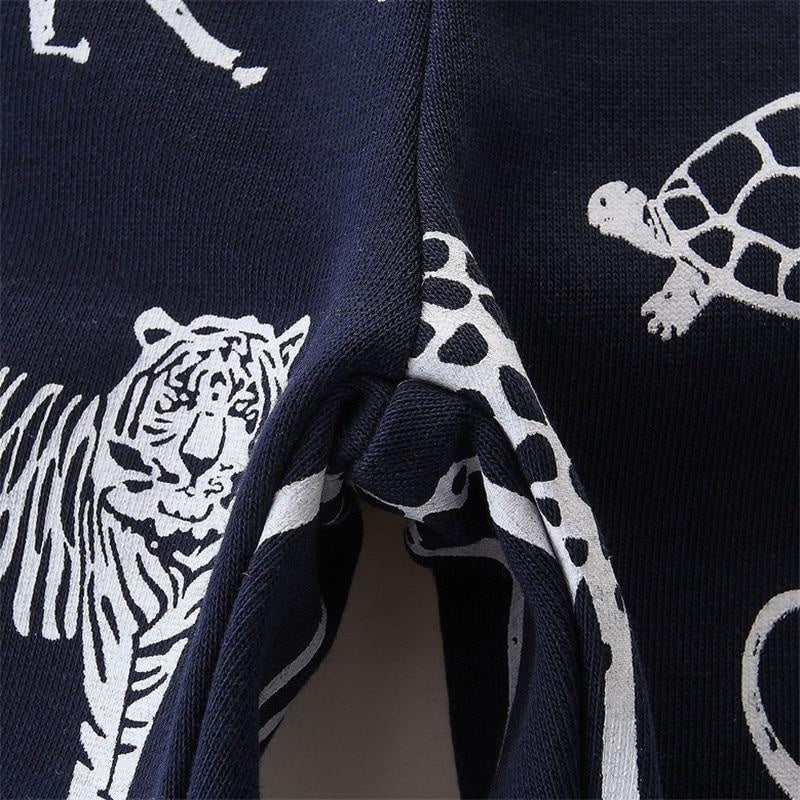 Kids Boy Lace-up Cartoon Dinosaur Tiger Printed Side Pocket Jogger Trousers