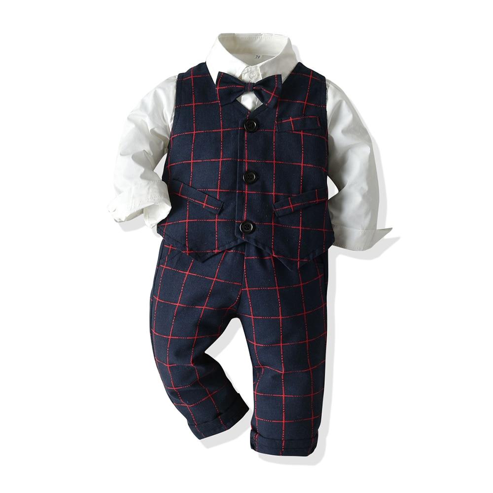 Kids Boys Formal Suits Gentleman Outfits 3Pcs Set - MomyMall red / 6-9 Months