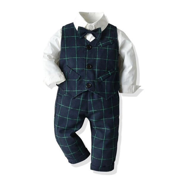 Kids Boys Formal Suits Gentleman Outfits 3Pcs Set - MomyMall green / 6-9 Months