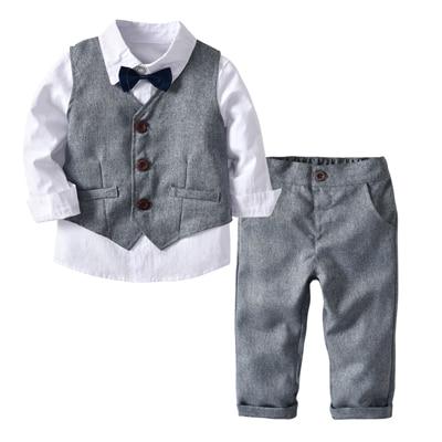 Kids Boys Wedding Vest Suits Formal Sets 3 Pcs - MomyMall Grey / 1-2 Years