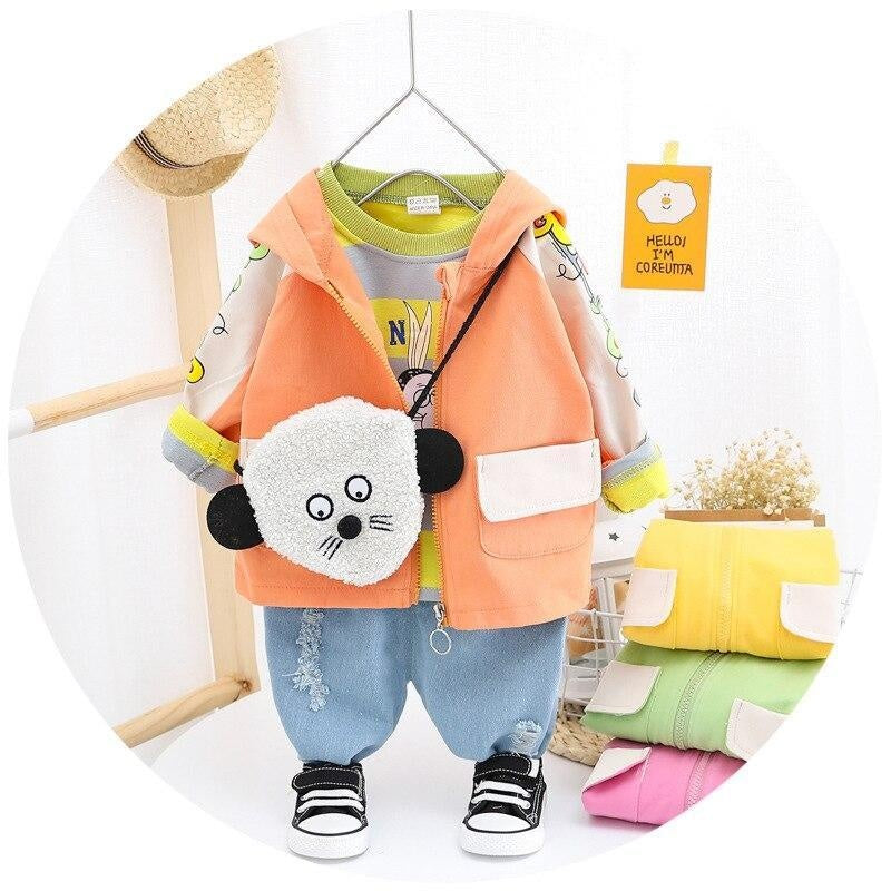 Kids Clothes Boys and Girls Suits Long Sleeve Korean Style 3 Pcs Set 0-4 Years - MomyMall