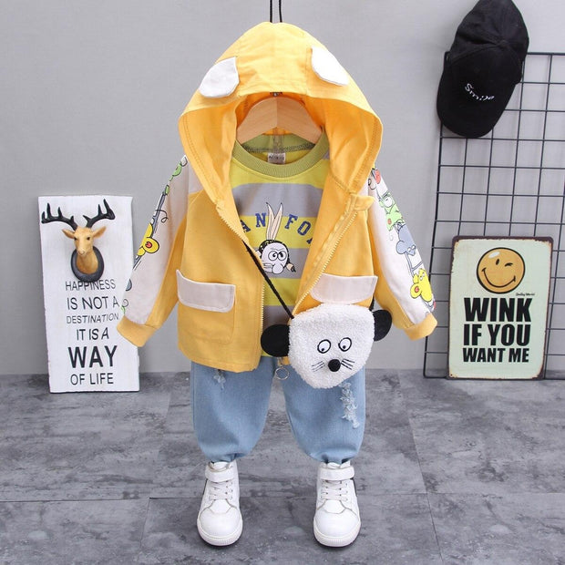 Kids Clothes Boys and Girls Suits Long Sleeve Korean Style 3 Pcs Set 0-4 Years - MomyMall Yellow / 12-18 Months