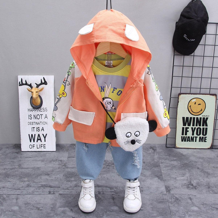 Kids Clothes Boys and Girls Suits Long Sleeve Korean Style 3 Pcs Set 0-4 Years - MomyMall Orange / 12-18 Months
