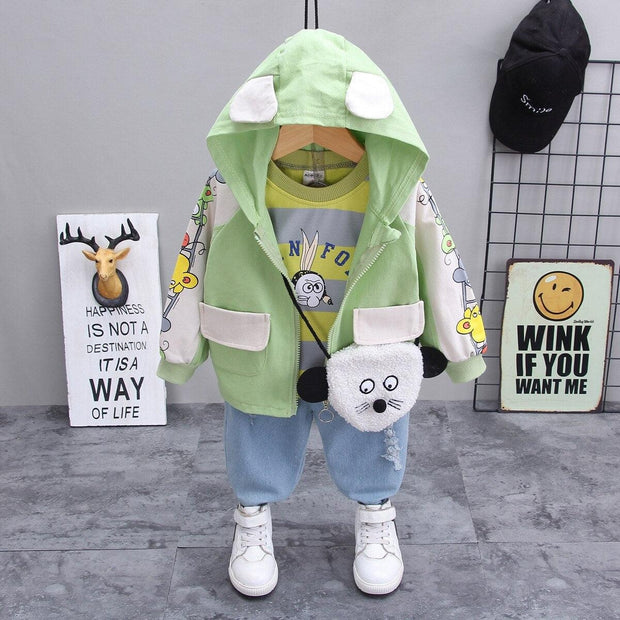 Kids Clothes Boys and Girls Suits Long Sleeve Korean Style 3 Pcs Set 0-4 Years - MomyMall Light green / 12-18 Months