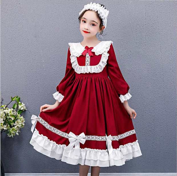 Girls Kids Party Lolita Princess Elegant Christmas Dress 5-12 Years - MomyMall Red / 5-6 Years