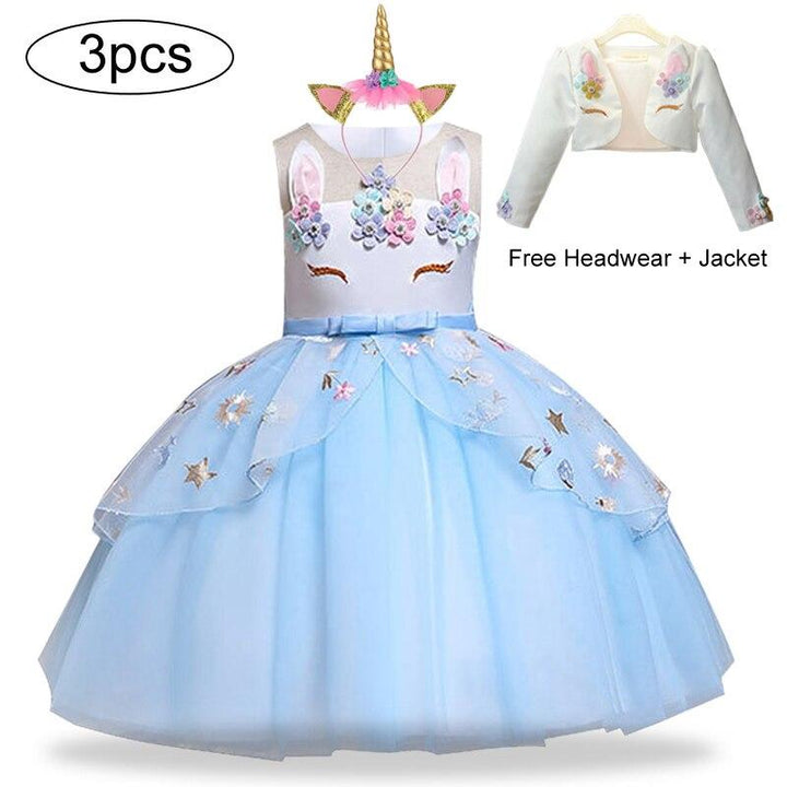 Kids Girls Dresses Unicorn Dress Christmas Outfits 3 Pcs - MomyMall Blue / 1-2 Years