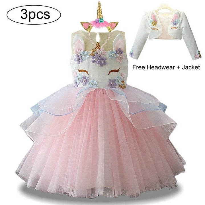 Kids Girls Dresses Unicorn Dress Christmas Outfits 3 Pcs - MomyMall Light Pink / 1-2 Years