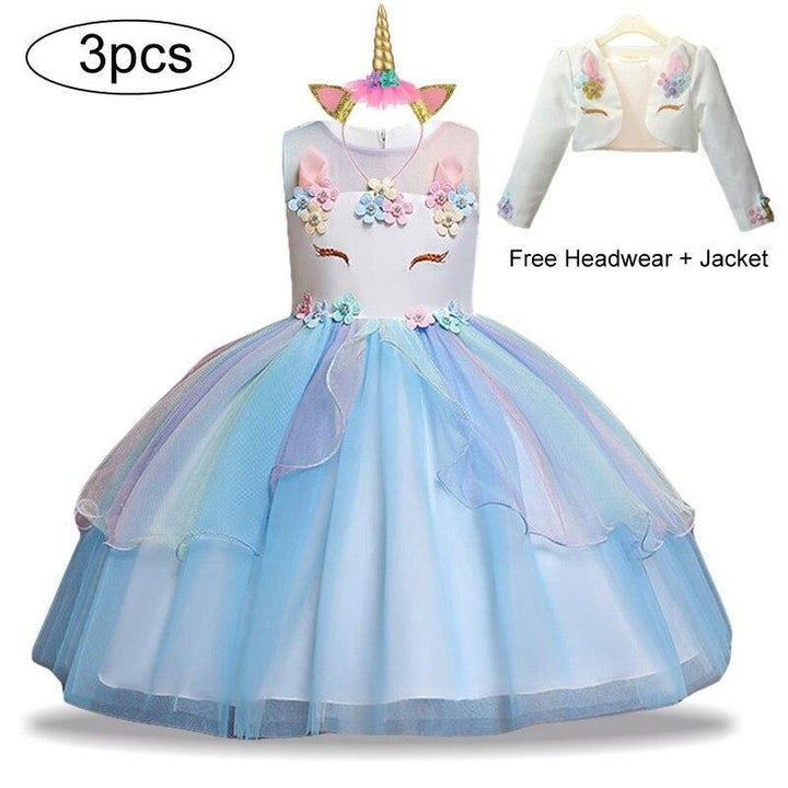 Kids Girls Dresses Unicorn Dress Christmas Outfits 3 Pcs - MomyMall