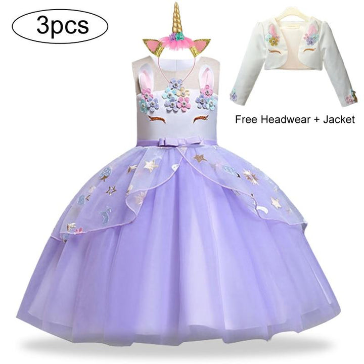 Kids Girls Dresses Unicorn Dress Christmas Outfits 3 Pcs - MomyMall Purple / 1-2 Years
