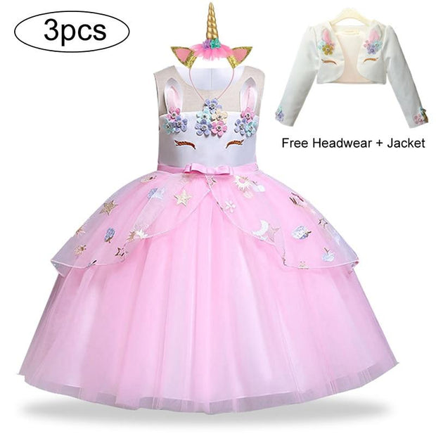 Kids Girls Dresses Unicorn Dress Christmas Outfits 3 Pcs - MomyMall Pink / 1-2 Years