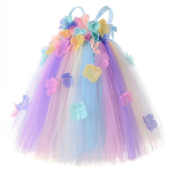 Kids Flowers Girl Unicorn Rainbow Birthday Fairy Dress with Headband - MomyMall
