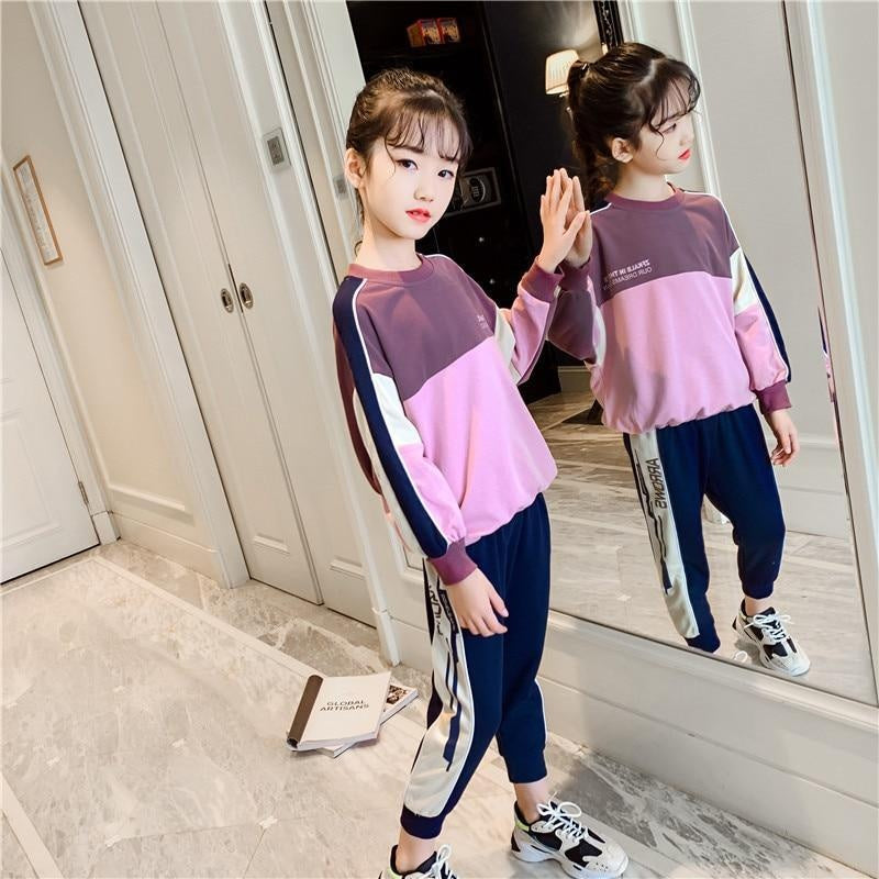 Kids Girls Sport Suit Long Sleeve Top & Bottoms Casual 2 Pcs for 2-12 Years - MomyMall Pink / 4-5Years