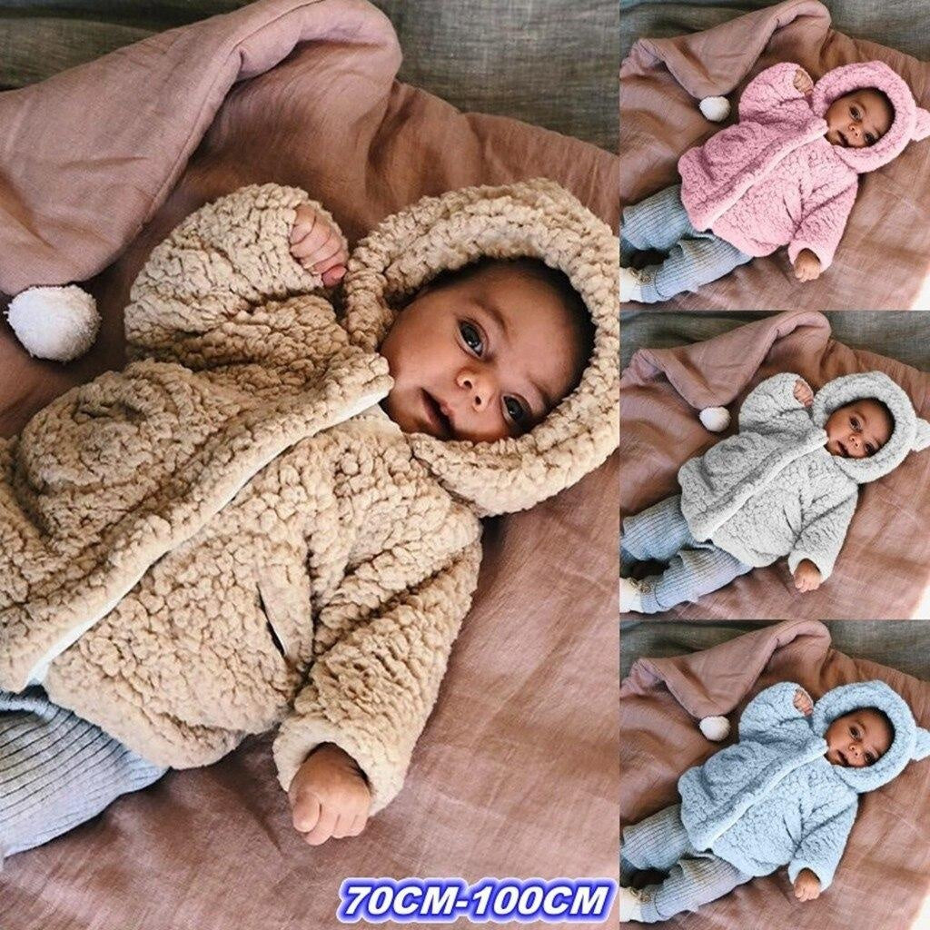 Kids Jacket Winter Warm Fleece Hooded Teddy Bear Coat Outerwear - MomyMall