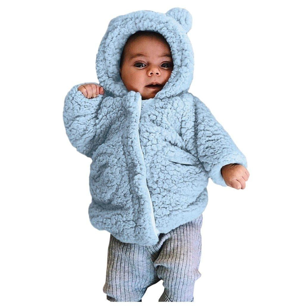 Kids Jacket Winter Warm Fleece Hooded Teddy Bear Coat Outerwear - MomyMall