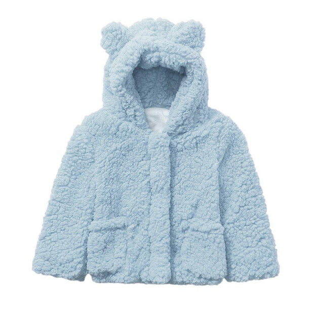 Kids Jacket Winter Warm Fleece Hooded Teddy Bear Coat Outerwear - MomyMall Light Blue / 3-6 Months