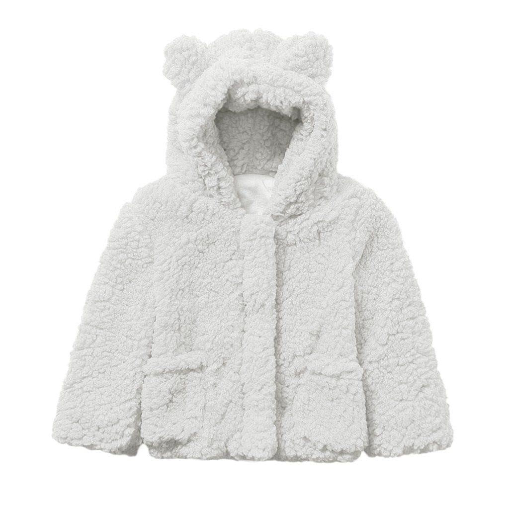 Kids Jacket Winter Warm Fleece Hooded Teddy Bear Coat Outerwear - MomyMall Gray / 3-6 Months