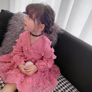 Kids Girl Rose Red V Neck Flower PrincesSolid Chiffon Dresses 3-14 Years - MomyMall