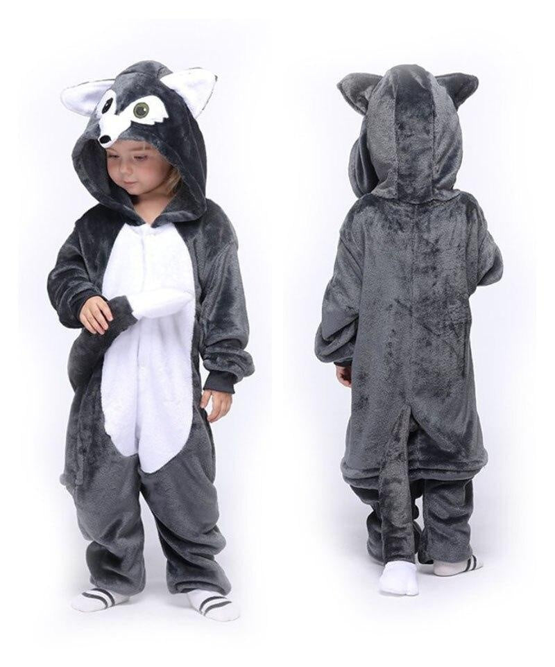 Cartoon Animals Pajama Boys Girls Flannel Soft Halloween Sleepwear - MomyMall Grey / 80cm:6-12months