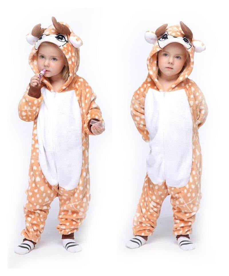 Cartoon Animals Pajama Boys Girls Flannel Soft Halloween Sleepwear - MomyMall Beige / 80cm:6-12months