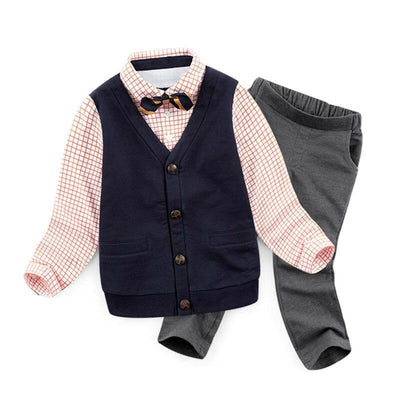 Kids Boys School Uniform Set Outfits Cotton Plaid 2pcs 2-8 Years - MomyMall Red / 2-3 Years