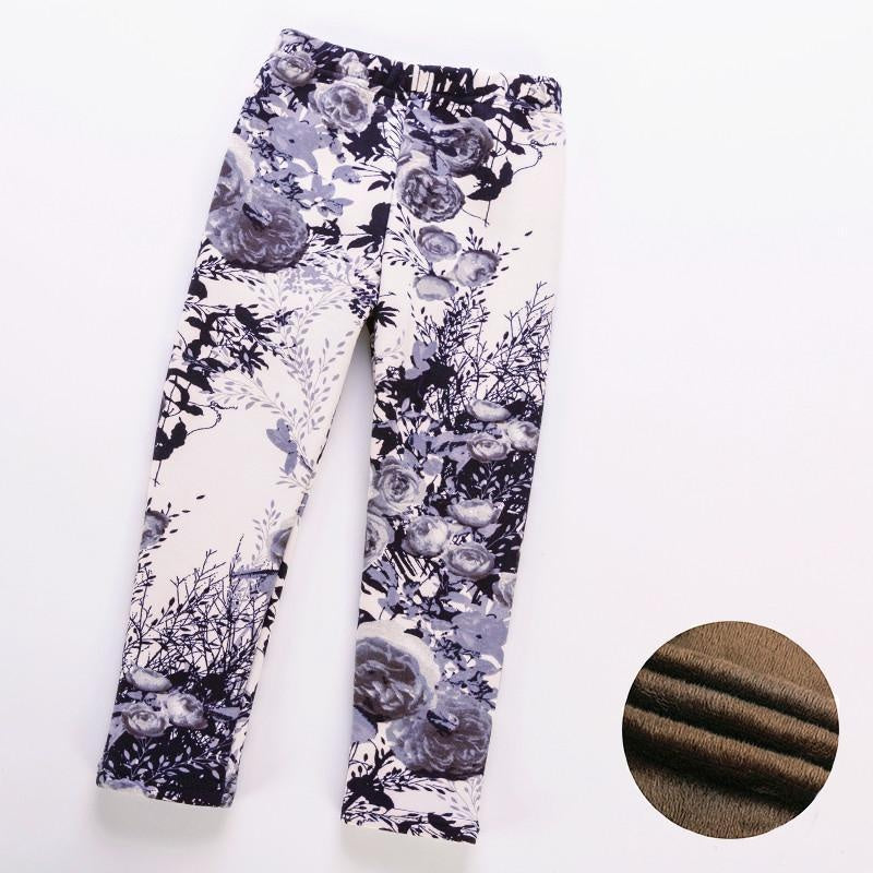 Kids Girls Thicken Leggings Autumn Winter Trousers Pants - MomyMall Ink flower / 2-3 Years