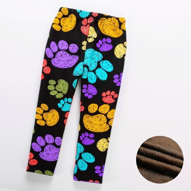 Kids Girls Thicken Leggings Autumn Winter Trousers Pants - MomyMall footprint / 2-3 Years