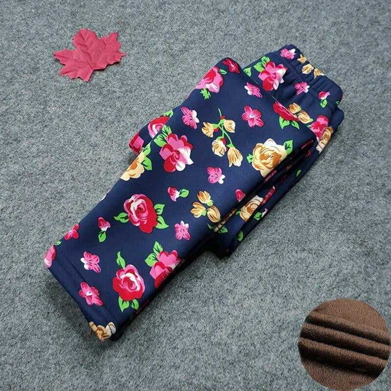 Kids Girls Thicken Leggings Autumn Winter Trousers Pants - MomyMall big red flower / 2-3 Years