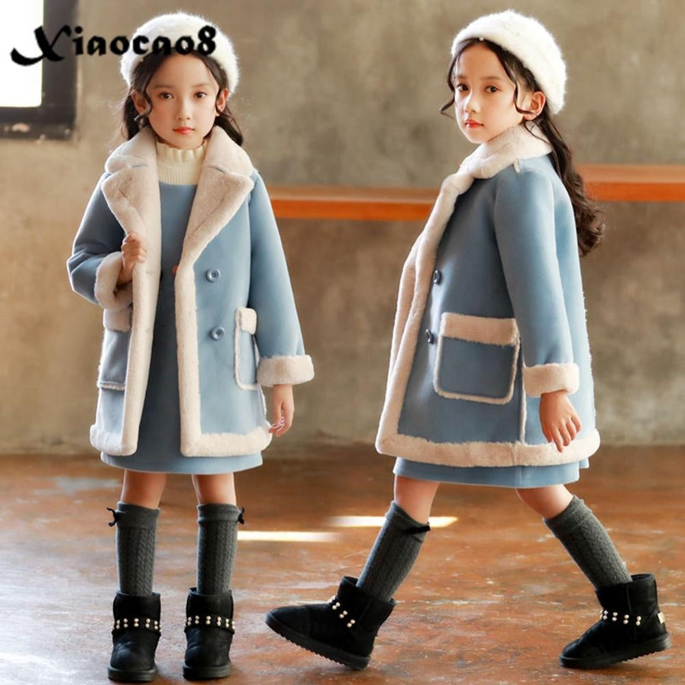 Girls Fashion Winter Woollen Jackets Outerwear Coat Warm Jackets 4-14 Years - MomyMall