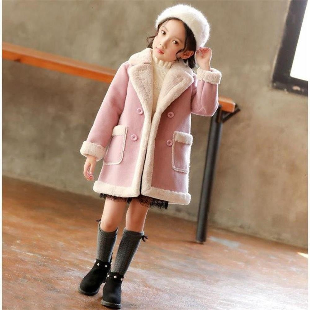 Girls Fashion Winter Woollen Jackets Outerwear Coat Warm Jackets 4-14 Years - MomyMall