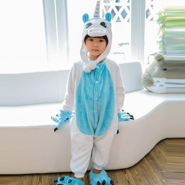 Einteiliger Pyjama für Kinder, Jungen und Mädchen, warmer Winter-Pyjama aus Flanell, Dinosaurier, 2–12 Jahre