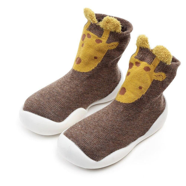 Kid Baby Girl Toddler First Walker Knit Booties Unisex Baby Shoes Soft Rubber - MomyMall Brown giraffe / 6-12 Months
