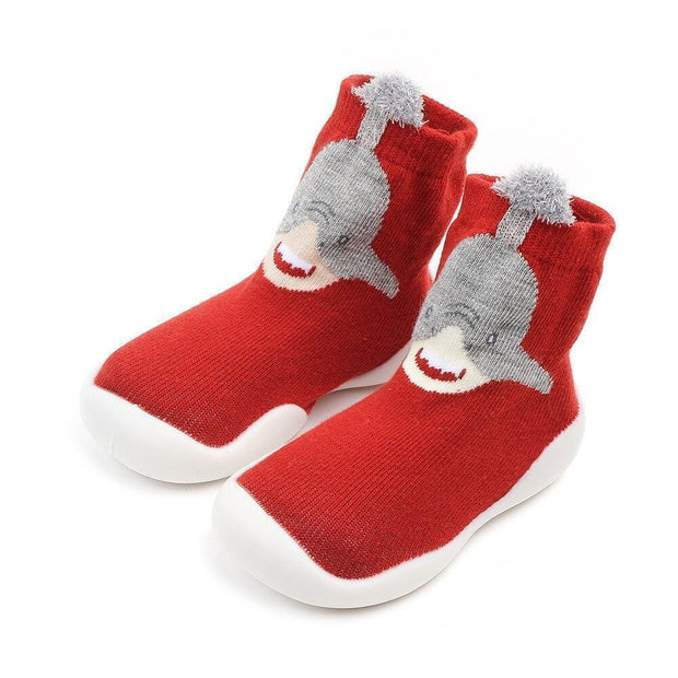 Kid Baby Girl Toddler First Walker Knit Booties Unisex Baby Shoes Soft Rubber - MomyMall Red whale / 6-12 Months