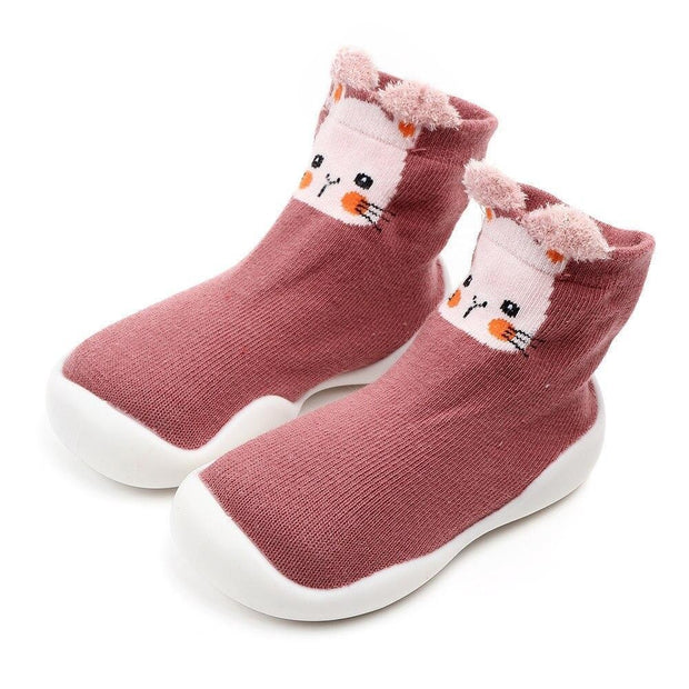 Kid Baby Girl Toddler First Walker Knit Booties Unisex Baby Shoes Soft Rubber - MomyMall Pink rabbit / 6-12 Months