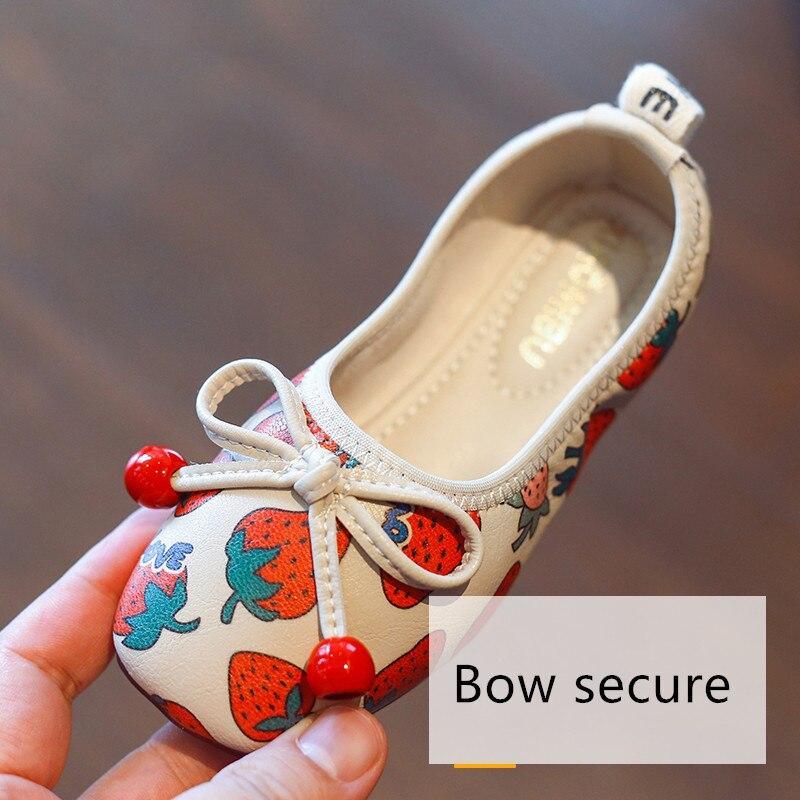 Kid Baby Girls Princess Soft Flats Strawberry Bow Leather Shoes