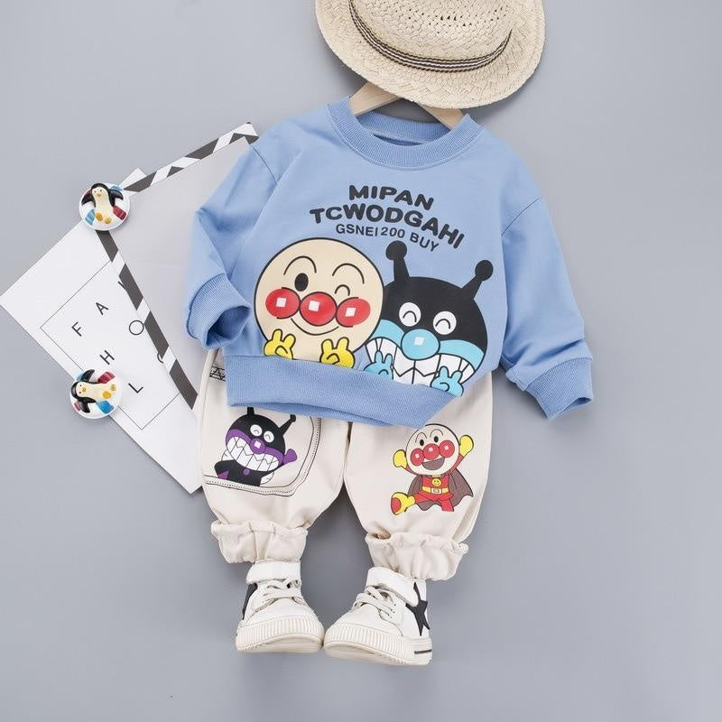 Boy Letter Sweater Autumn Cotton Anpanman 2 Pcs Suits - MomyMall Light Blue / 6-12 Months