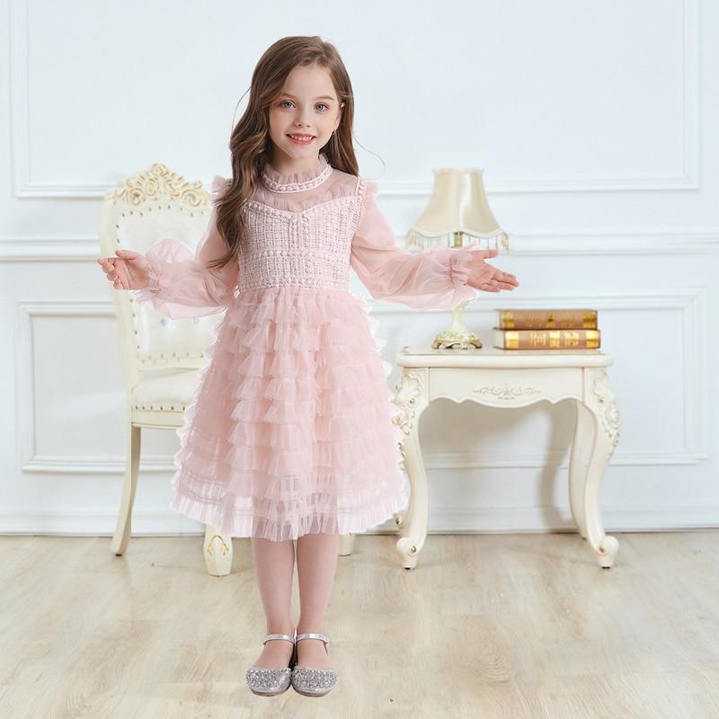 Girls Wedding Lace Long Sleeve Fairy Banquet Autumn Elegant Princess Dresses - MomyMall