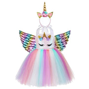 Girls Unicorn Birthday Tutu Sequin Pastel Dress With Headband Wing - MomyMall Unicorn Dress Set 2 / 18M-2T