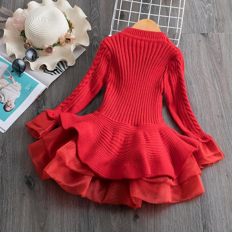 Girls Princess Costume Winter Knitted Christmas Sweater New Year Dresses 3-8 Years - MomyMall