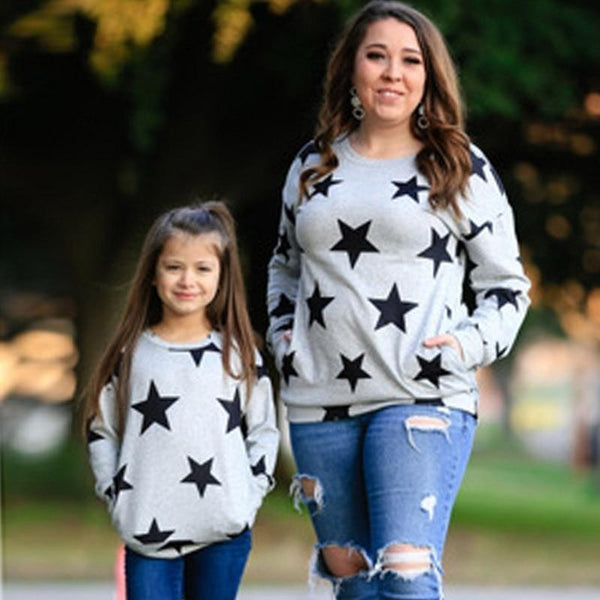 Long Sleeve Mother Daughter Family Matching Autumn O-neck Stars T-shirt - MomyMall