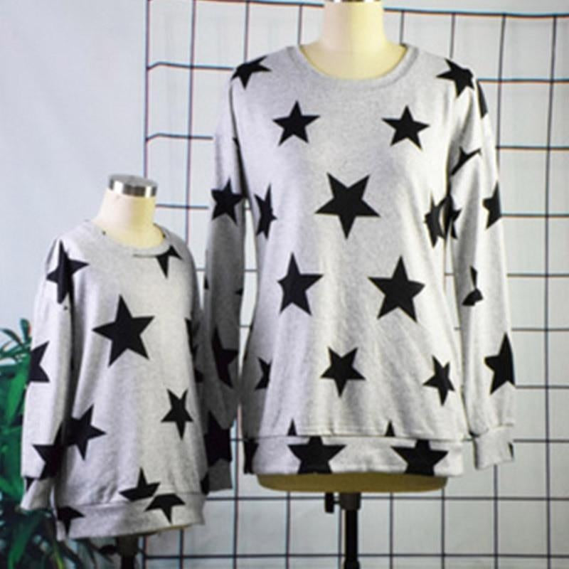 Long Sleeve Mother Daughter Family Matching Autumn O-neck Stars T-shirt - MomyMall