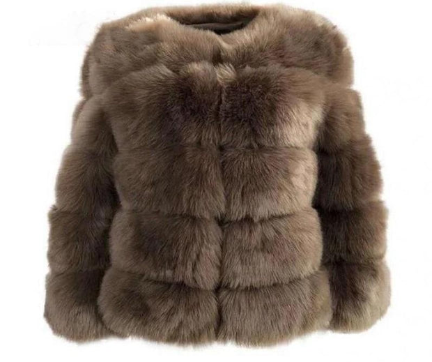 Luxurious Brown Plus Size Faux Fur Coat