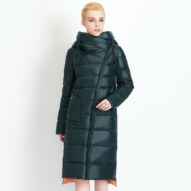Asymmetrical Long Puffer Coat With Hood