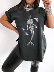 Mermaid Skull Print Vintage T-Shirt - MomyMall