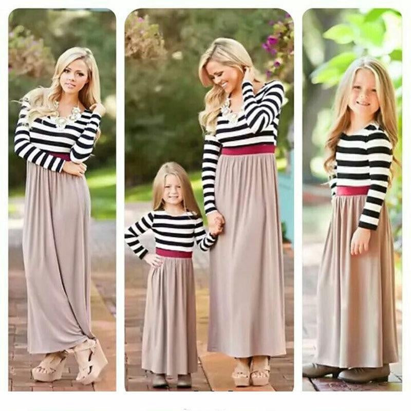 Family Matching Mother Daughter Dresses Striped Child Outfits Look - MomyMall