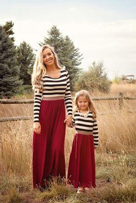 Family Matching Mother Daughter Dresses Striped Child Outfits Look - MomyMall