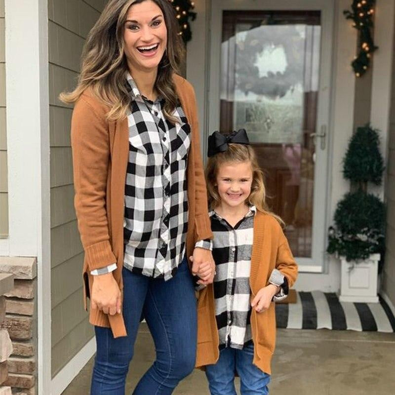 Family Matching Mother Daughter Outfits Plaid Sweatshirt