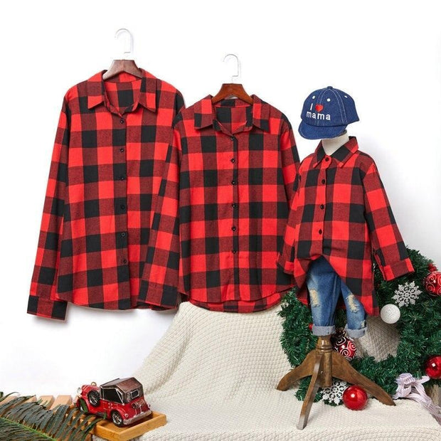 Family Matching Mother Daughter Outfits Plaid Sweatshirt