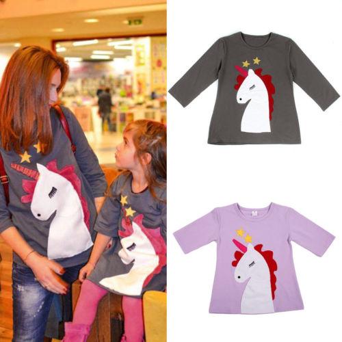 Mother & Daughter Cartoon Horse Matching Girls Cotton Dresses