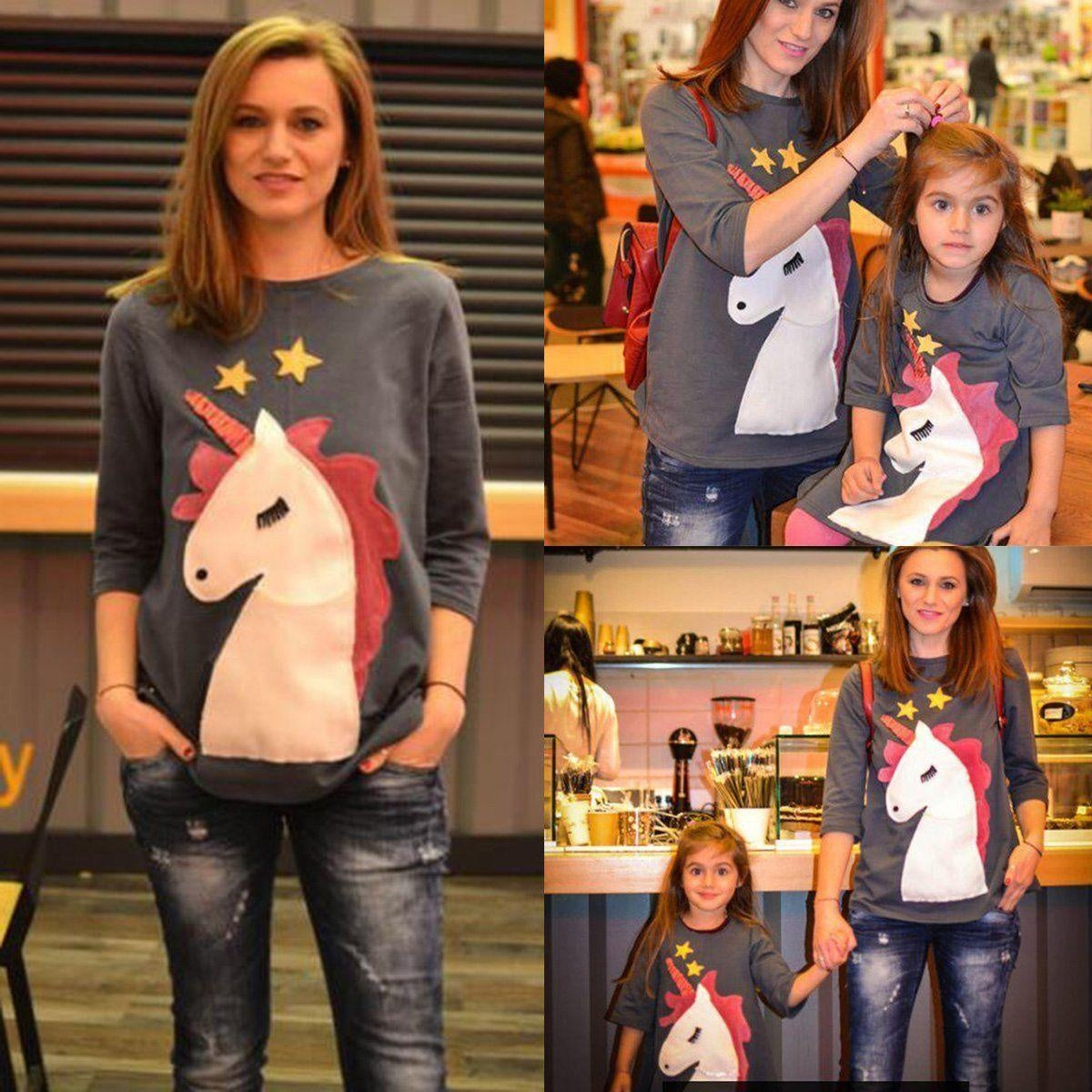 Mother & Daughter Cartoon Horse Matching Girls Cotton Dresses