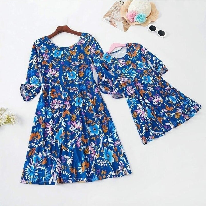 Mother Daughter Blue Floral Family Matching Mini Dress - MomyMall